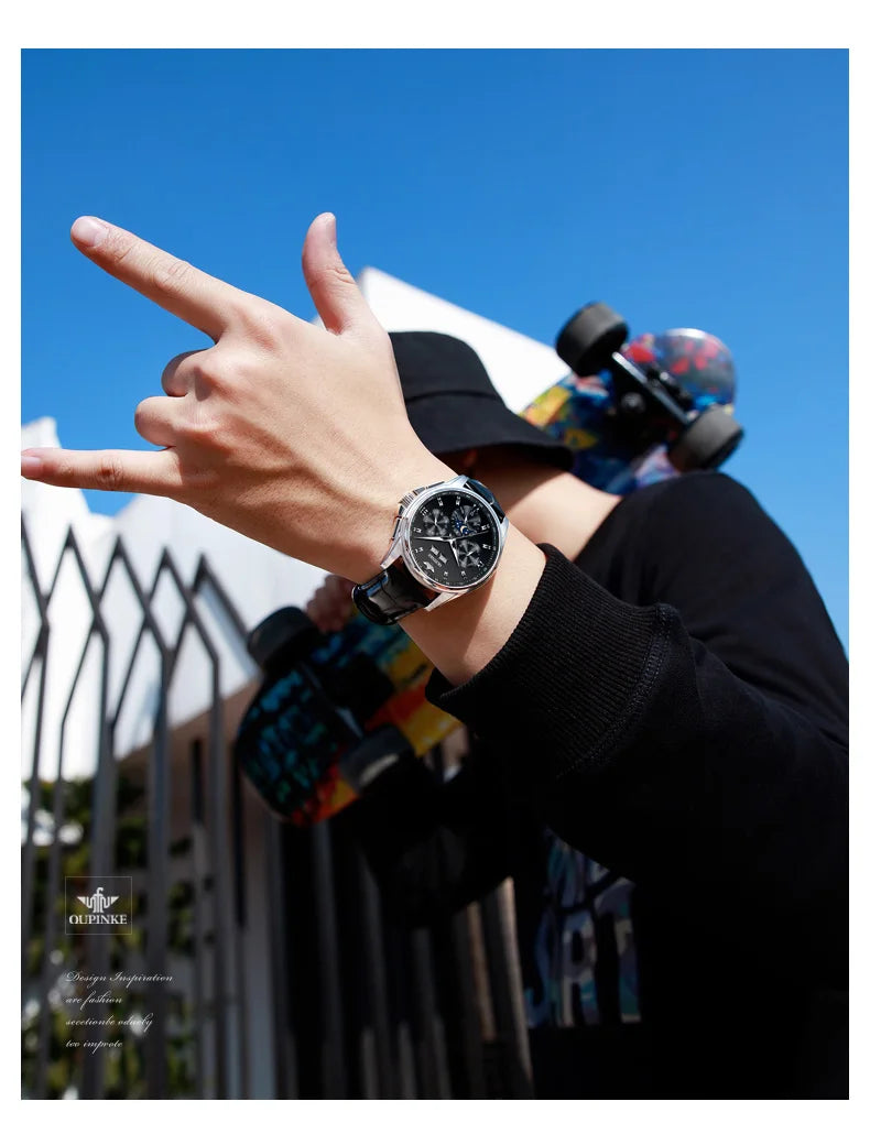 OUPINKE 3189 Mens Watch Original Brand Automatic Mechanical Watch Waterproof Luminous Watches Luxury Men Multifunctional Watches