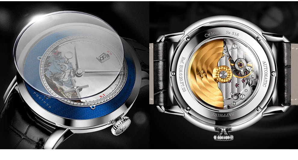 Poniger Men's Automatic Mechanical Watch - Luxury Waterproof Leather Strap Fashion Dress Wristwatch for Males