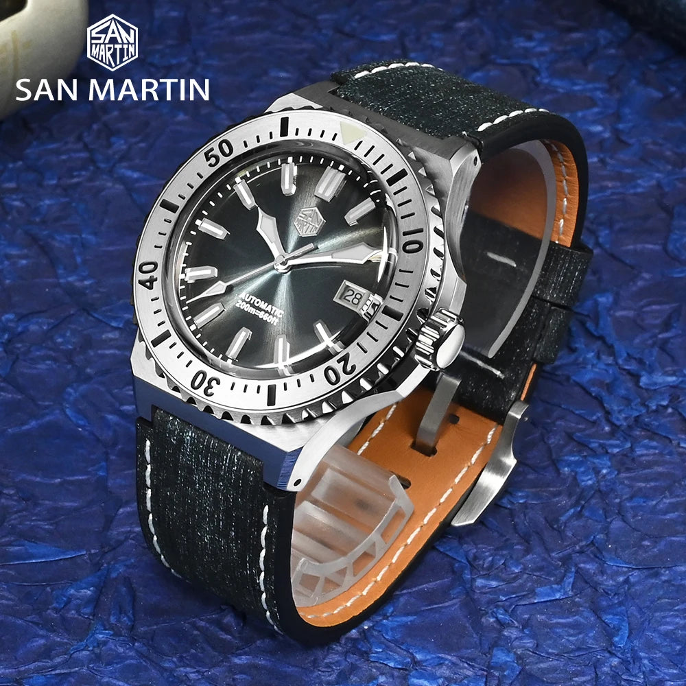 San Martin 42mm Men Luxury Watch High Quality Vintage Diver Automatic Mechanical Business Wristwatch Sapphire Leather 20 Bar