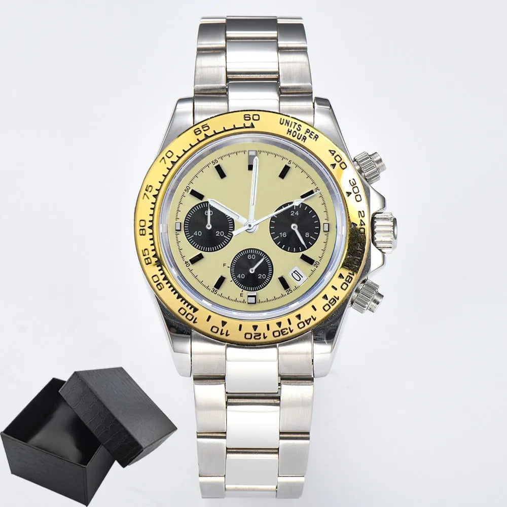 VK63 Men's Sports Watch Chronograph Quartz Sapphire Glass Intense Stainless Steel Green Luminance Waterproof 10BAR WATCH strap