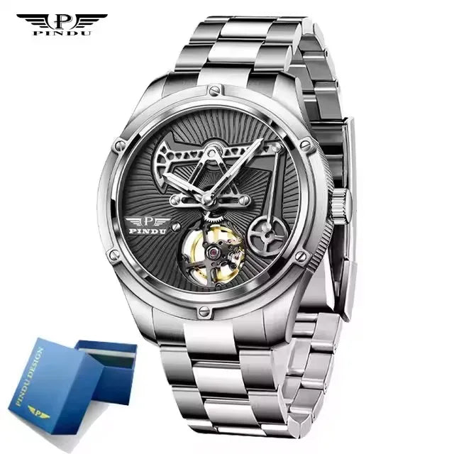 PINDU Design New Oil Well Mechanical Watch Men Miyata 8215 Movement Sapphire Mirror Waterproof Business Mechanical Wristwatches