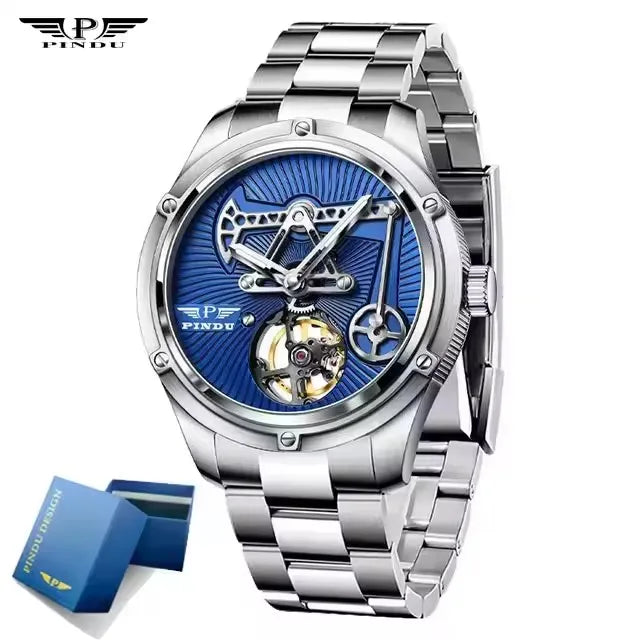 PINDU Design New Oil Well Mechanical Watch Men Miyata 8215 Movement Sapphire Mirror Waterproof Business Mechanical Wristwatches