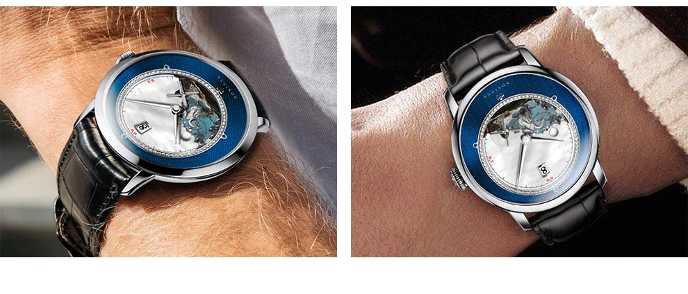 Poniger Men's Automatic Mechanical Watch - Luxury Waterproof Leather Strap Fashion Dress Wristwatch for Males