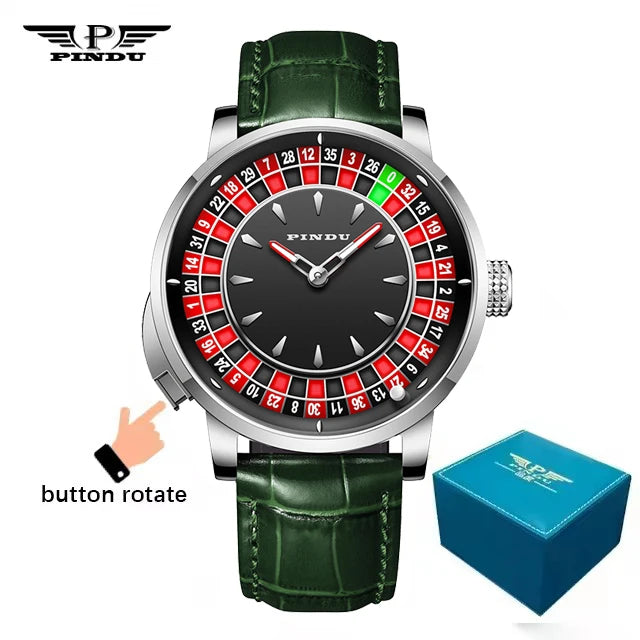 Roulette Watches PINDU Design Entertainment Game Turntable Upgrade Button Model NH35A Movement Sapphire Men's Mechanical Watch
