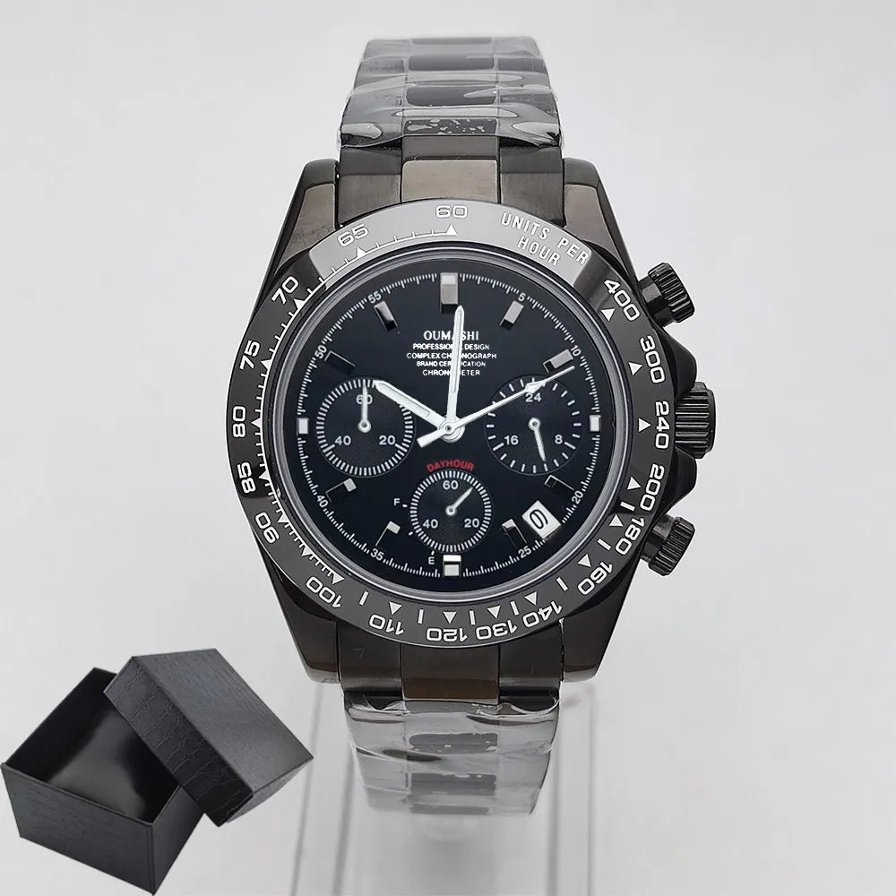 VK63 Men's Sports Watch Chronograph Quartz Sapphire Glass Intense Stainless Steel Green Luminance Waterproof 10BAR WATCH strap