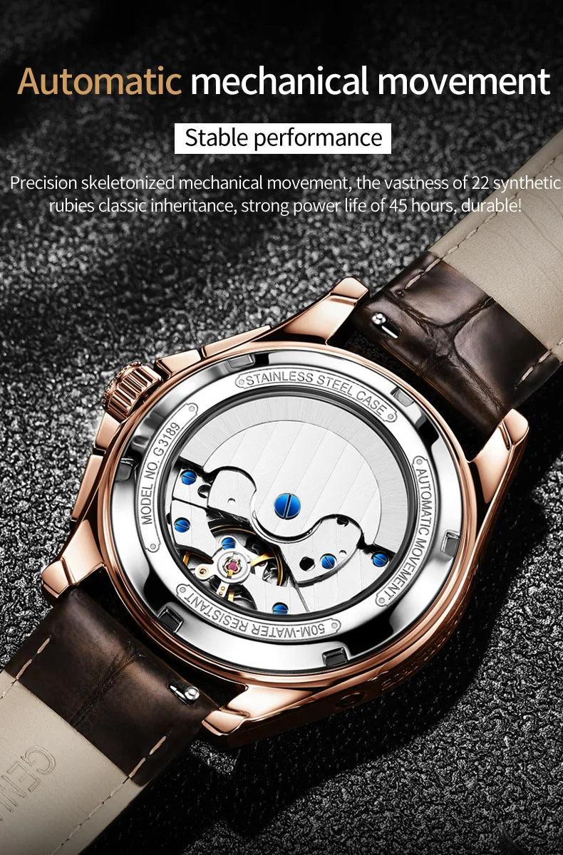 OUPINKE 3189 Mens Watch Original Brand Automatic Mechanical Watch Waterproof Luminous Watches Luxury Men Multifunctional Watches
