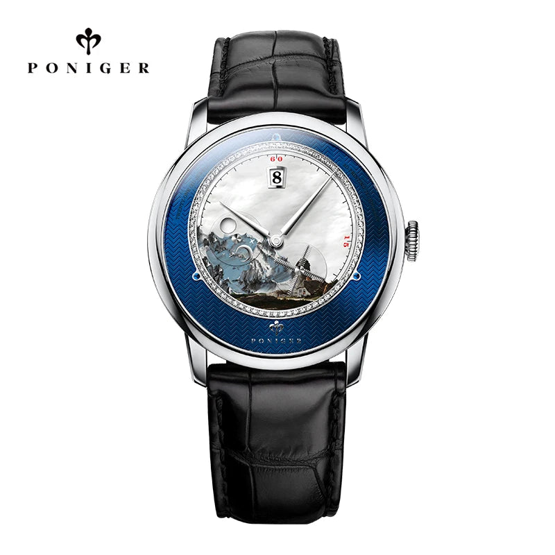Poniger Men's Automatic Mechanical Watch - Luxury Waterproof Leather Strap Fashion Dress Wristwatch for Males
