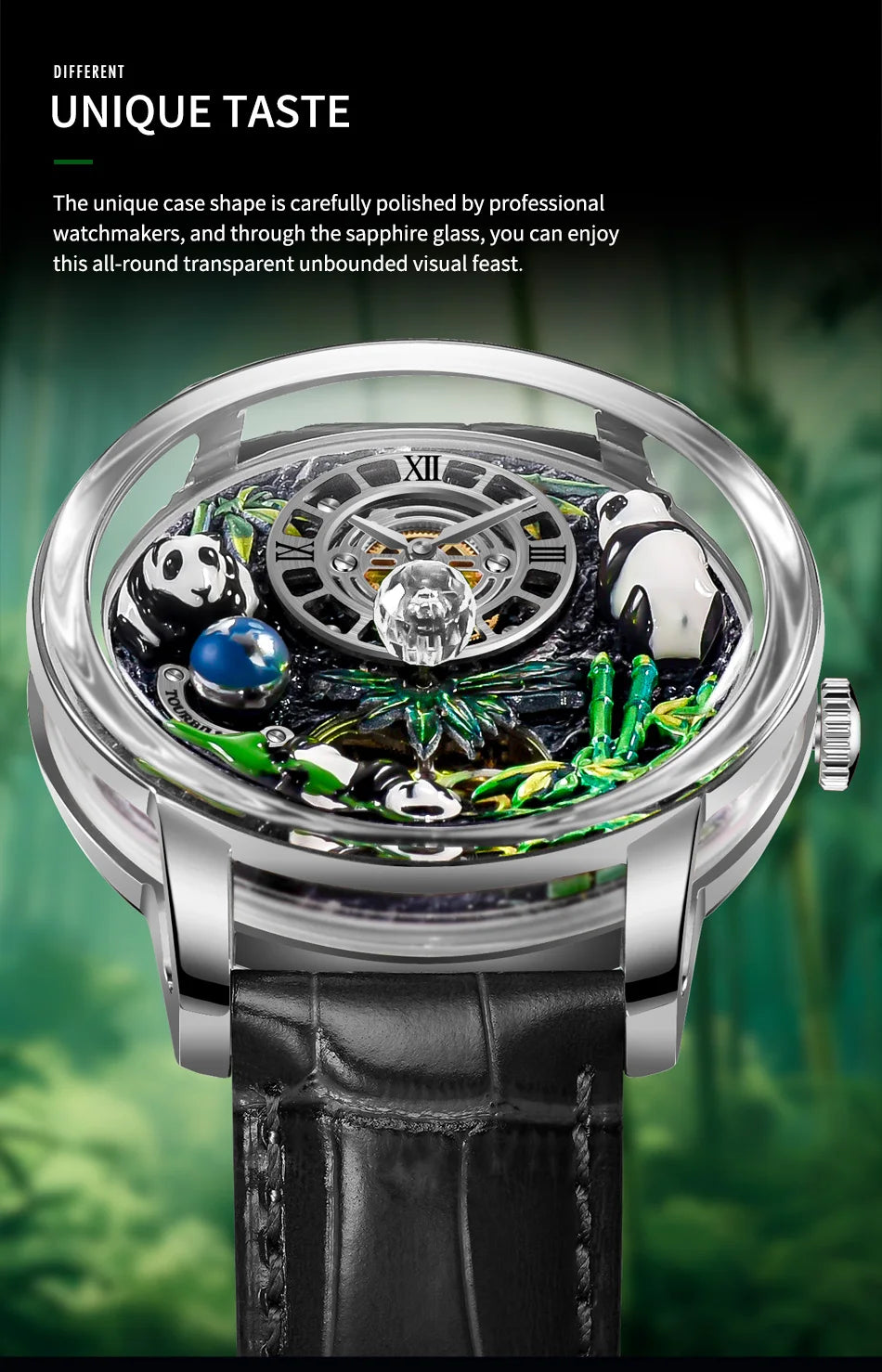 PINDU Design Panda Elements New Watch Mechanical Watch Crystal Blue Planet Theme Three-Dimensional Dial Watches Men Montre Homme
