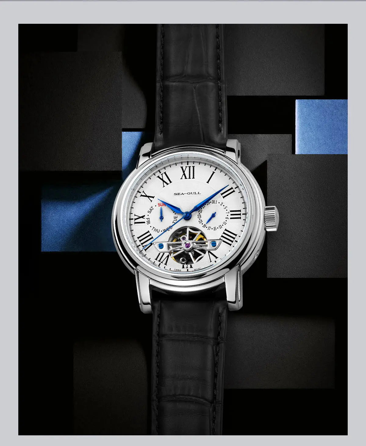 2025 New Seagull Men's Watch Automatic Mechanical Wristwatch Multi-Function Hollow Flywheel Business Simple Watch D819.622