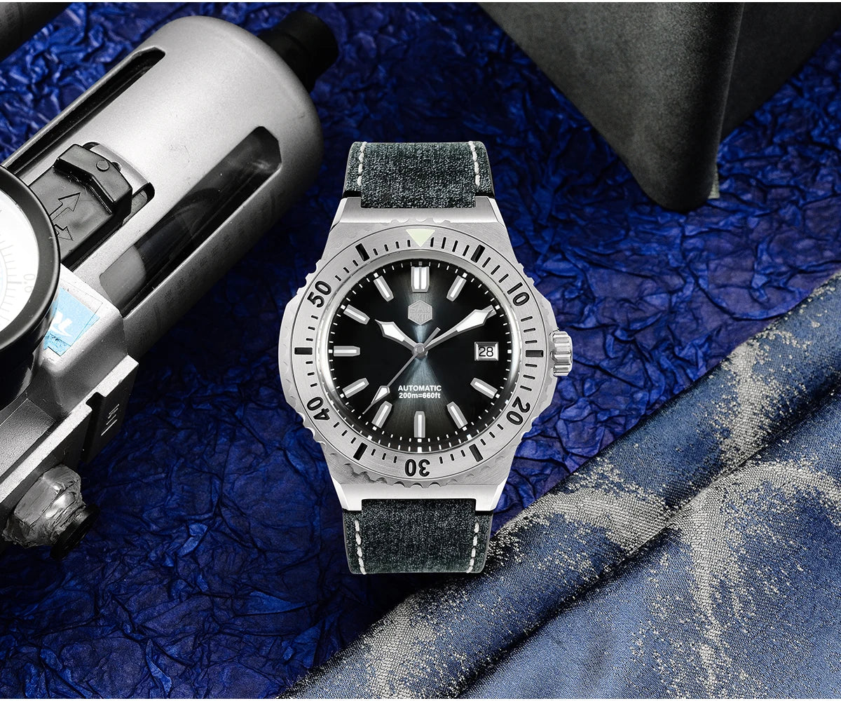 San Martin 42mm Men Luxury Watch High Quality Vintage Diver Automatic Mechanical Business Wristwatch Sapphire Leather 20 Bar