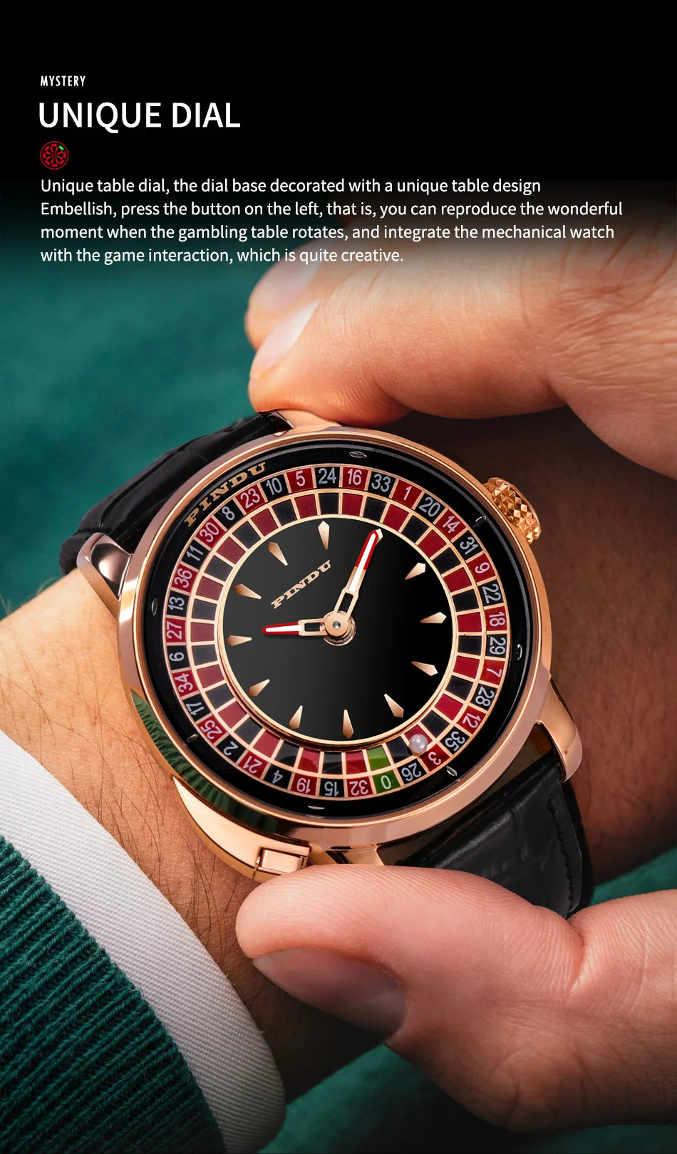 Roulette Watches PINDU Design Entertainment Game Turntable Upgrade Button Model NH35A Movement Sapphire Men's Mechanical Watch