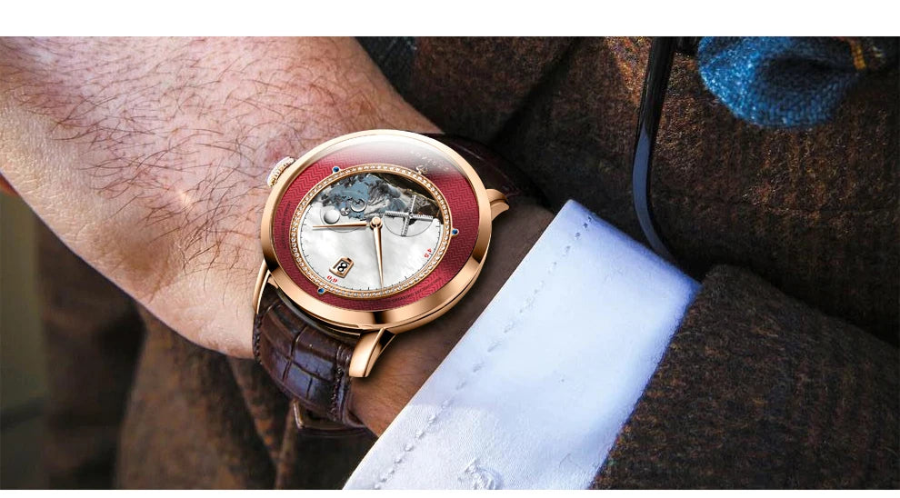 Poniger Men's Automatic Mechanical Watch - Luxury Waterproof Leather Strap Fashion Dress Wristwatch for Males