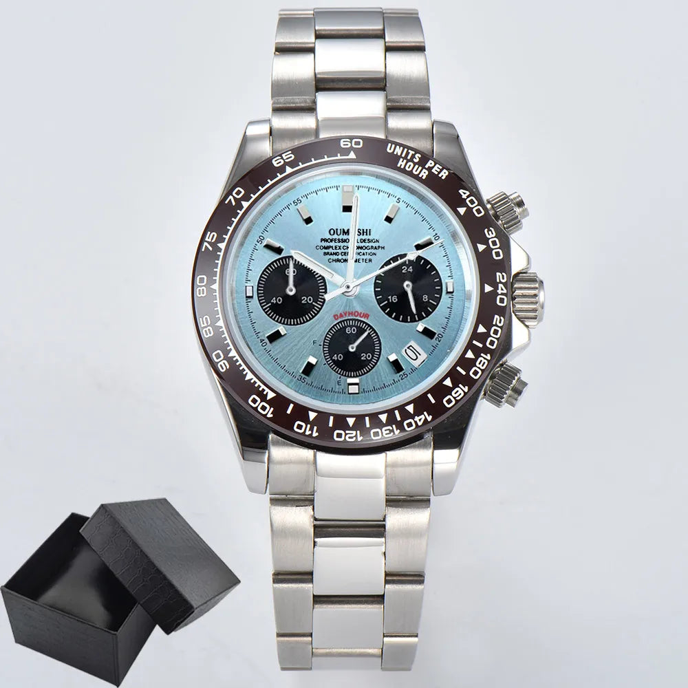 VK63 Men's Sports Watch Chronograph Quartz Sapphire Glass Intense Stainless Steel Green Luminance Waterproof 10BAR WATCH strap