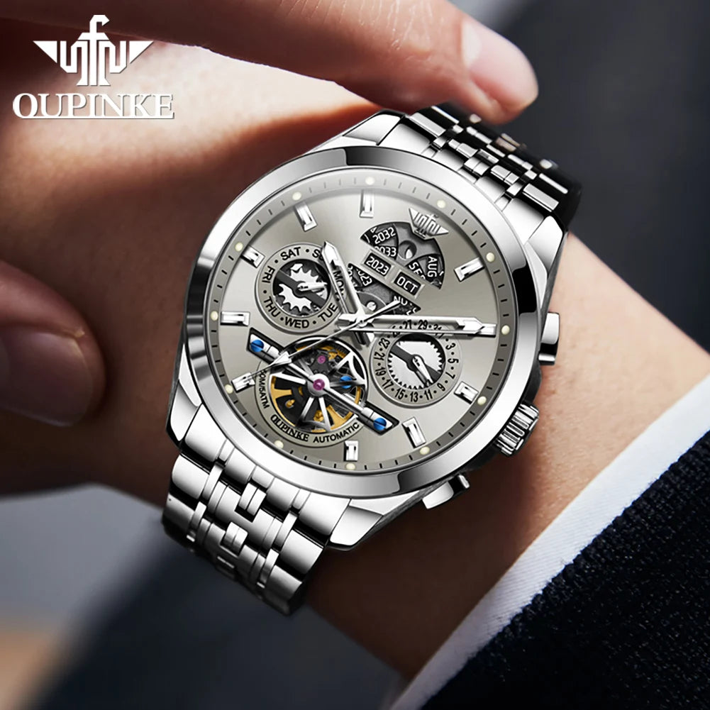 OUPINKE 3251 Original Hollowed Full Automatic Man Watch Stainless Steel Waterproof Anti-Scratch Luxury Men Mechanical Wristclock