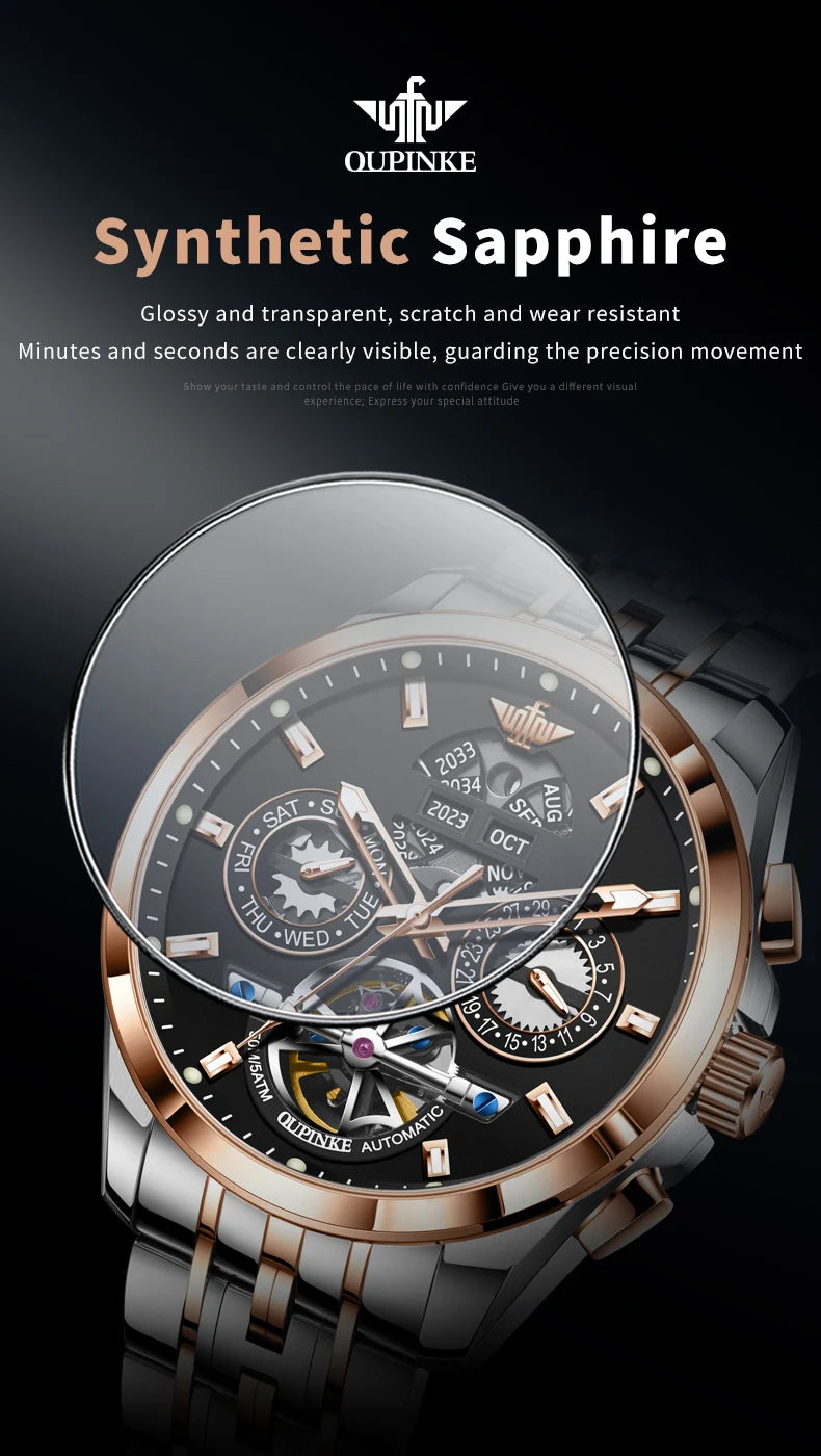 OUPINKE 3251 Original Hollowed Full Automatic Man Watch Stainless Steel Waterproof Anti-Scratch Luxury Men Mechanical Wristclock