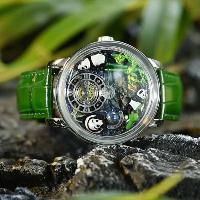 PINDU Design Panda Elements New Watch Mechanical Watch Crystal Blue Planet Theme Three-Dimensional Dial Watches Men Montre Homme