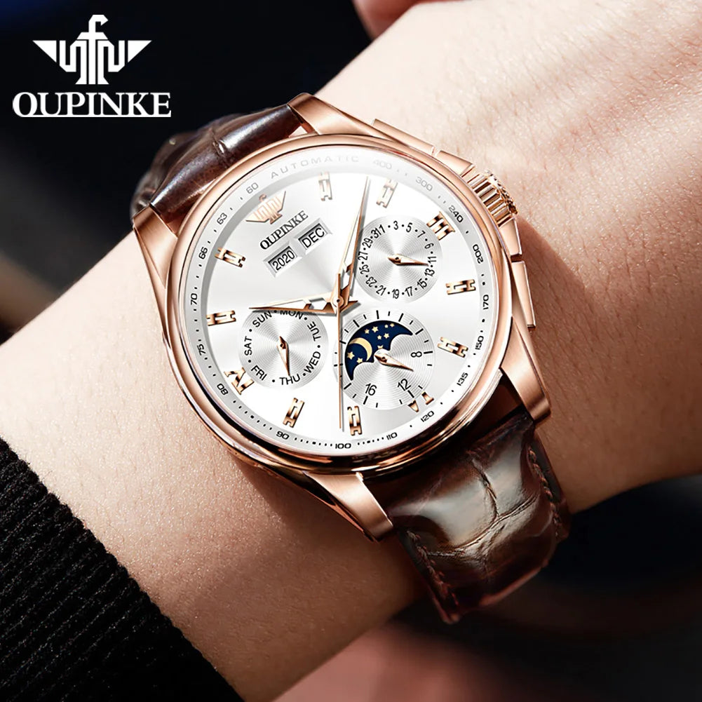 OUPINKE 3189 Mens Watch Original Brand Automatic Mechanical Watch Waterproof Luminous Watches Luxury Men Multifunctional Watches