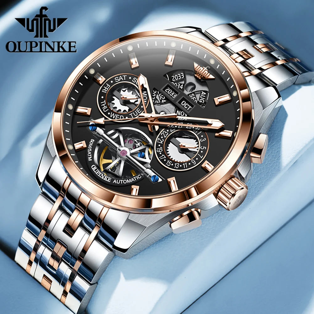 OUPINKE 3251 Original Hollowed Full Automatic Man Watch Stainless Steel Waterproof Anti-Scratch Luxury Men Mechanical Wristclock