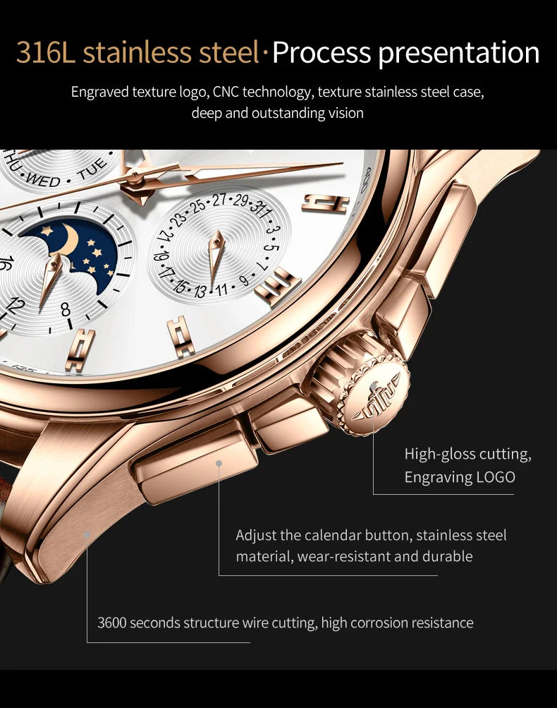 OUPINKE 3189 Mens Watch Original Brand Automatic Mechanical Watch Waterproof Luminous Watches Luxury Men Multifunctional Watches