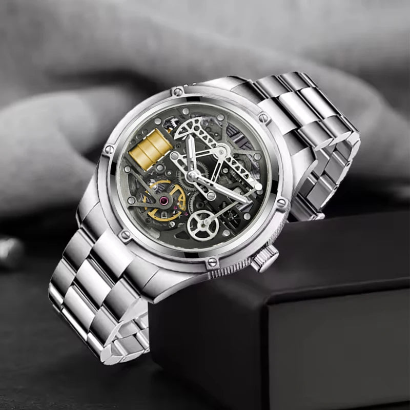 PINDU Design New Oil Well Mechanical Watch Men Miyata 8215 Movement Sapphire Mirror Waterproof Business Mechanical Wristwatches