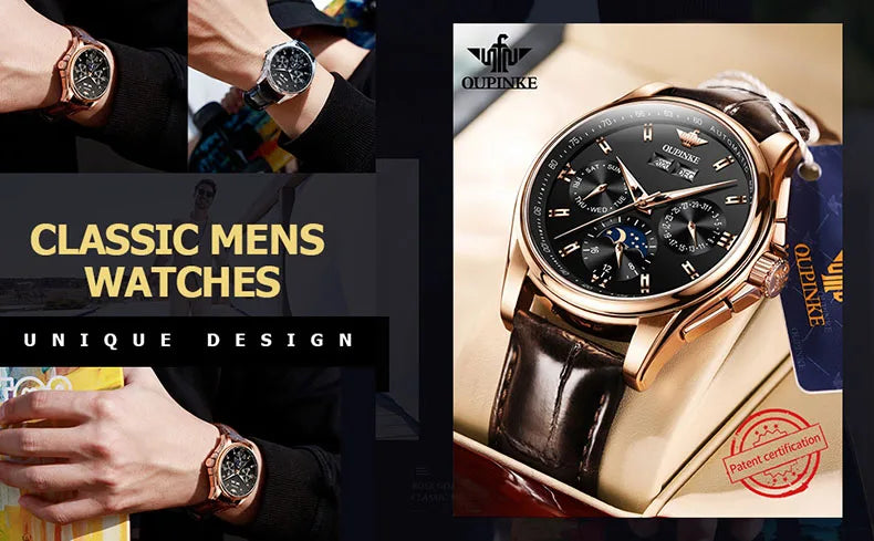 OUPINKE 3189 Mens Watch Original Brand Automatic Mechanical Watch Waterproof Luminous Watches Luxury Men Multifunctional Watches