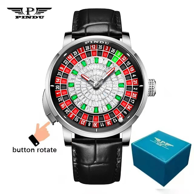 Roulette Watches PINDU Design Entertainment Game Turntable Upgrade Button Model NH35A Movement Sapphire Men's Mechanical Watch