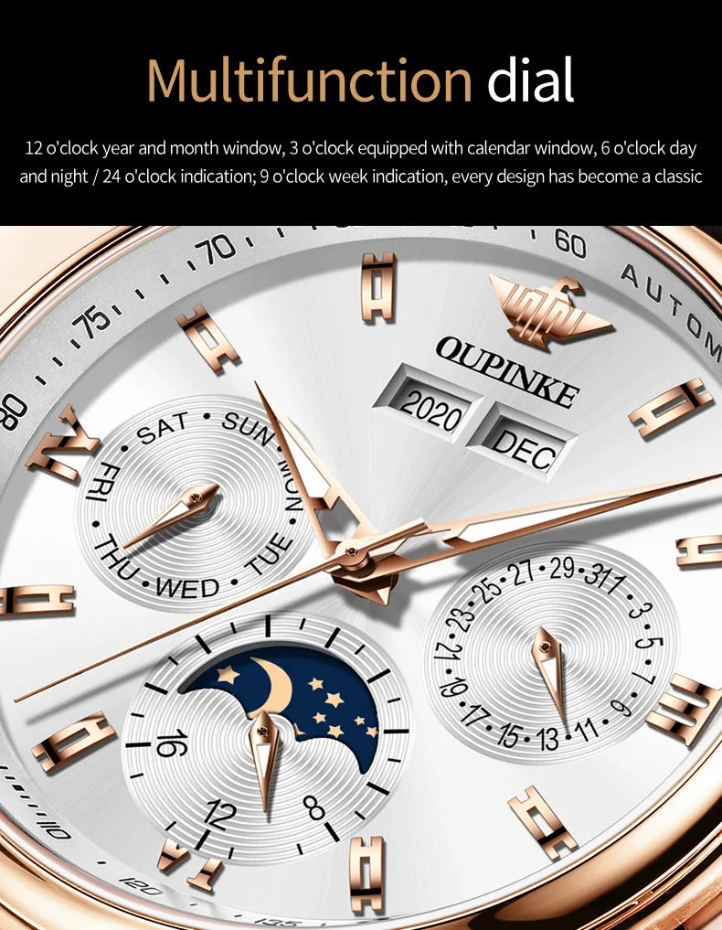 OUPINKE 3189 Mens Watch Original Brand Automatic Mechanical Watch Waterproof Luminous Watches Luxury Men Multifunctional Watches