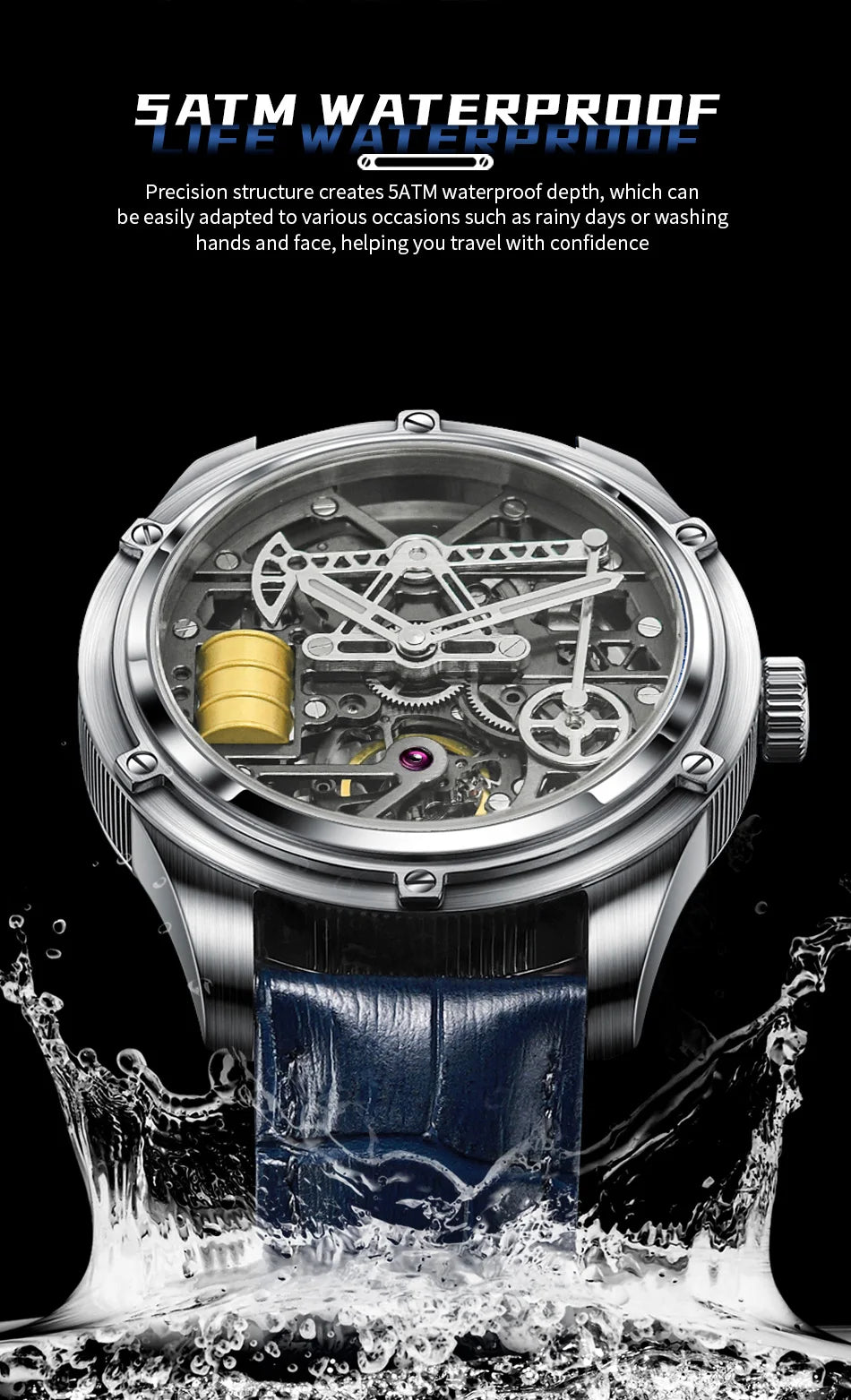 PINDU Design New Oil Well Mechanical Watch Men Miyata 8215 Movement Sapphire Mirror Waterproof Business Mechanical Wristwatches