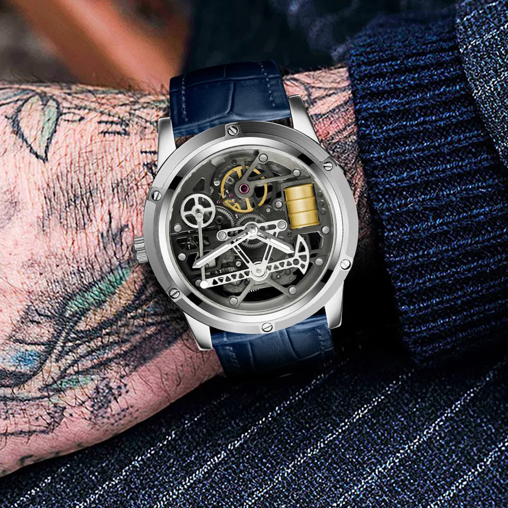 PINDU Design New Oil Well Mechanical Watch Men Miyata 8215 Movement Sapphire Mirror Waterproof Business Mechanical Wristwatches