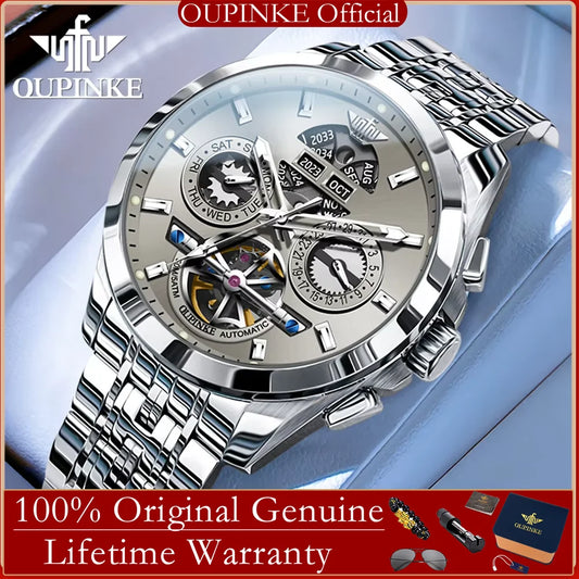 OUPINKE 3251 Original Hollowed Full Automatic Man Watch Stainless Steel Waterproof Anti-Scratch Luxury Men Mechanical Wristclock