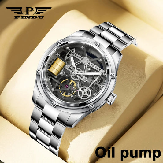 PINDU Design New Oil Well Mechanical Watch Men Miyata 8215 Movement Sapphire Mirror Waterproof Business Mechanical Wristwatches