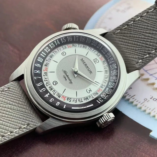 2025 NEW Merkur Dual Crown Calendar Week Watch Retro Manual Mechanical Watches for Men Watch Vintage 38mm Reloj Hombre White