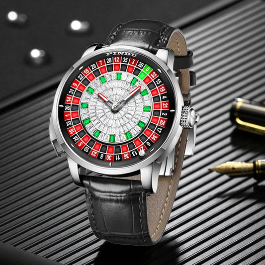 Roulette Watches PINDU Design Entertainment Game Turntable Upgrade Button Model NH35A Movement Sapphire Men's Mechanical Watch